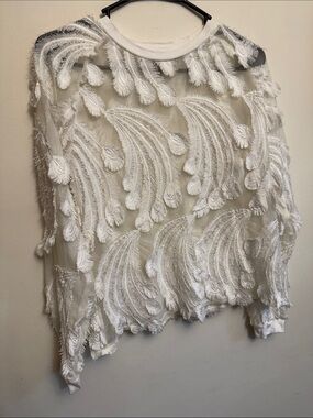 Pepin White Textured Fringe Sheer Sweater